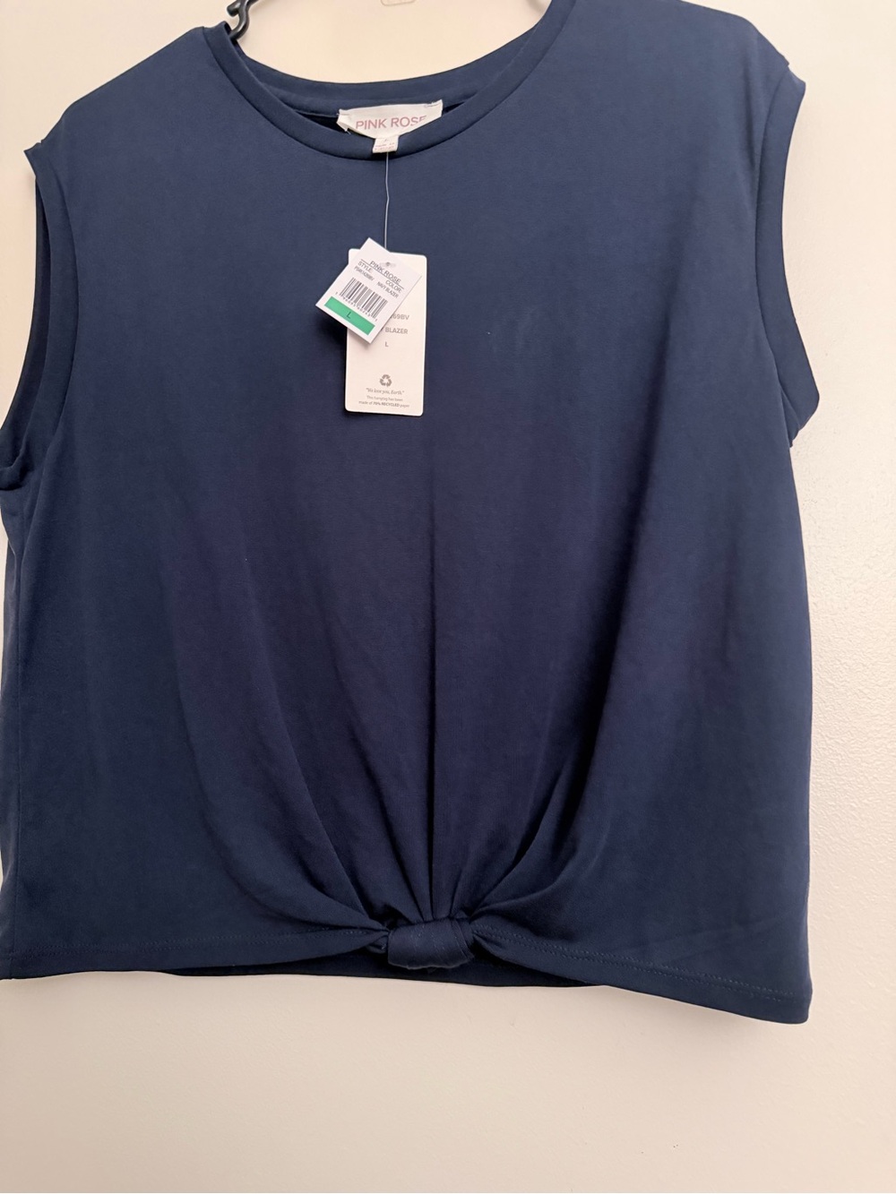 Pink Rose Navy Knot-Front Sleeveless Tank Top
